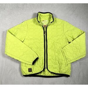 Descente Bomber Puffer Jacket Green Size 4 Full Zip Pockets Nylon Polyester